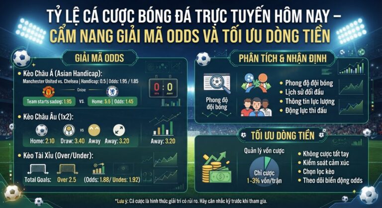 Tỷ lệ cá cược bóng đá trực tuyến hôm nay – Cẩm nang giải mã odds và tối ưu dòng tiền